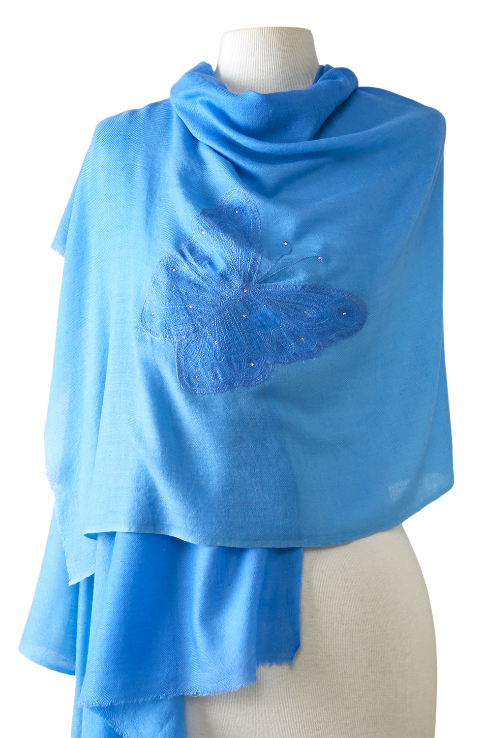 Cashmere Blue butterfly embroidery