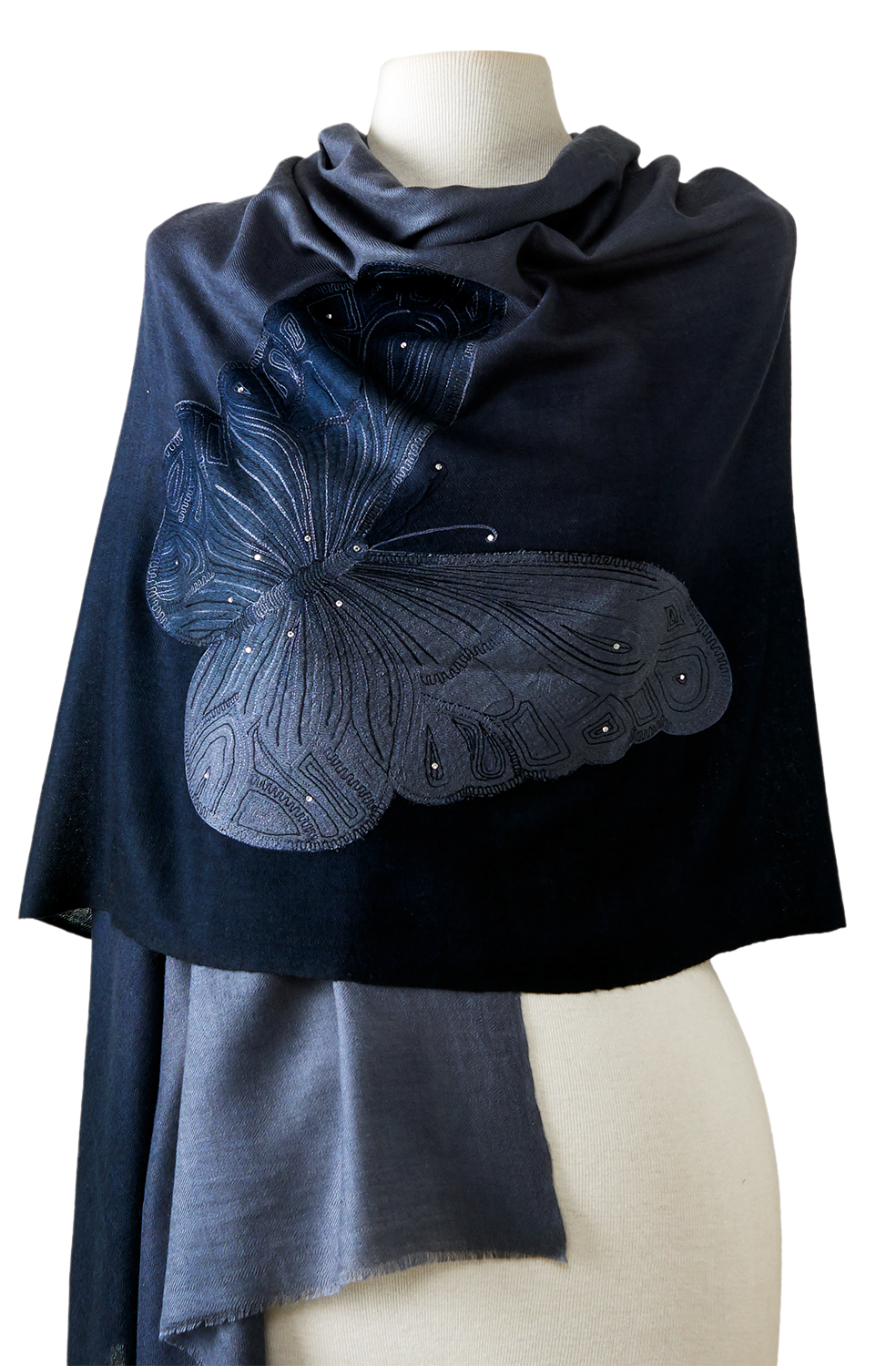 Cashmere Marine butterfly embroidery