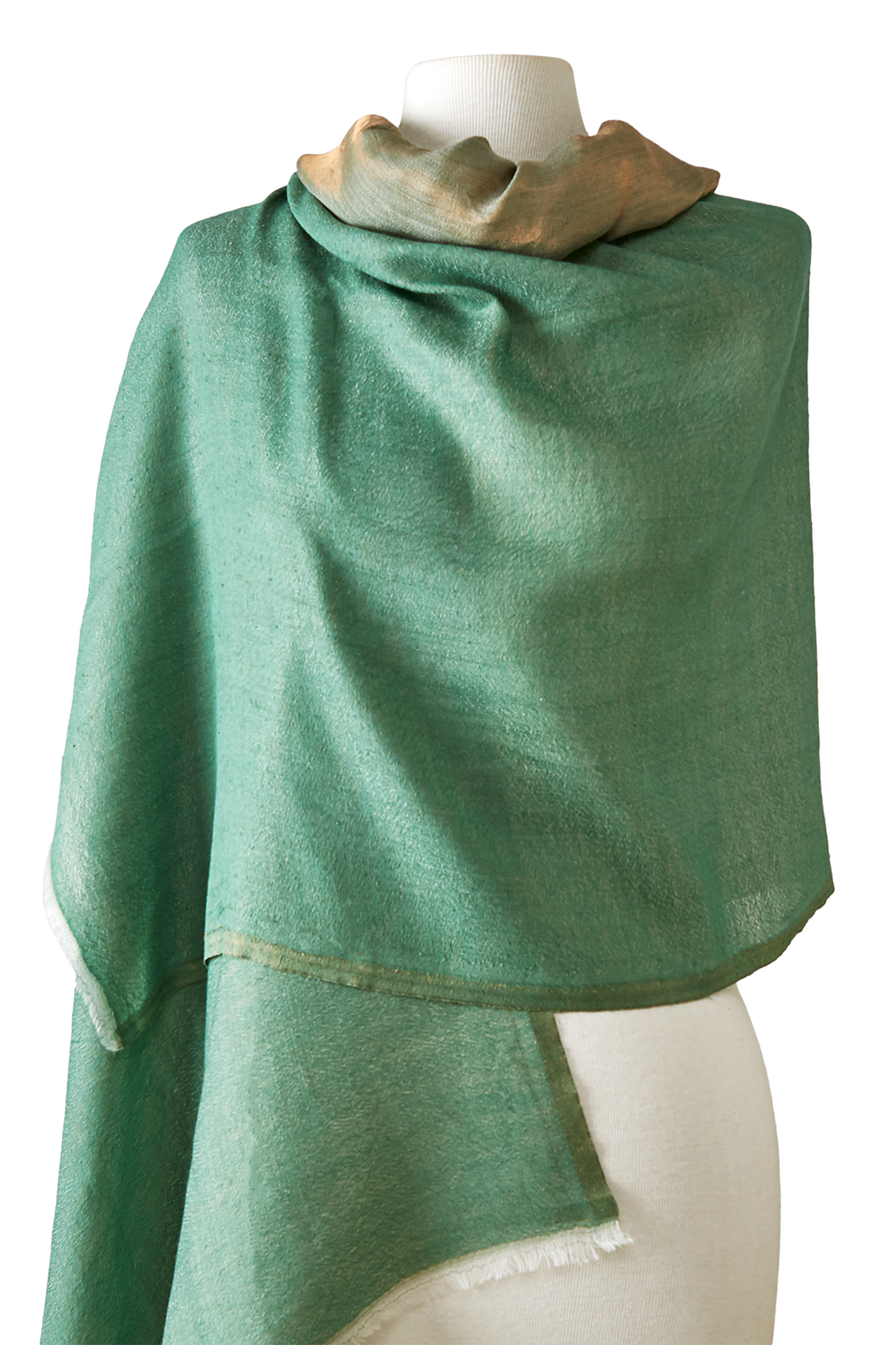 Double Sided Cashmere with Mint Silk Zari | 75X200cm