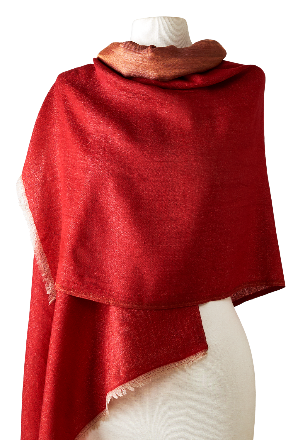 Double Sided Cashmere with Silk Zari Intense Red | 75X200cm