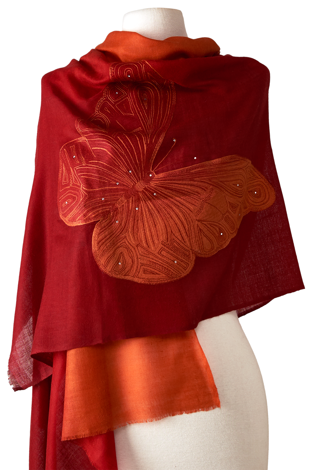 Cashmere Red gradient butterfly embroidery