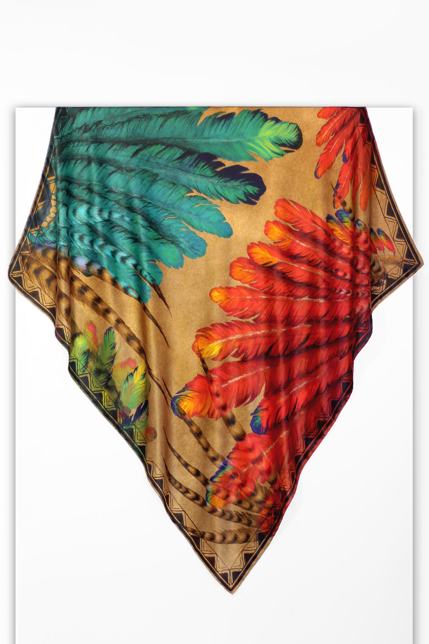 Feather Scarf Headdress in silk satin | 100x100cm