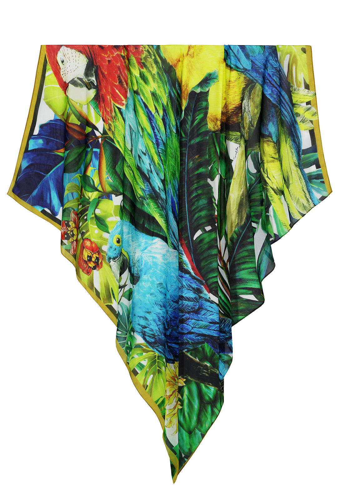 Max lenço Araras do Brasil em mousseline de seda | 130x130cm