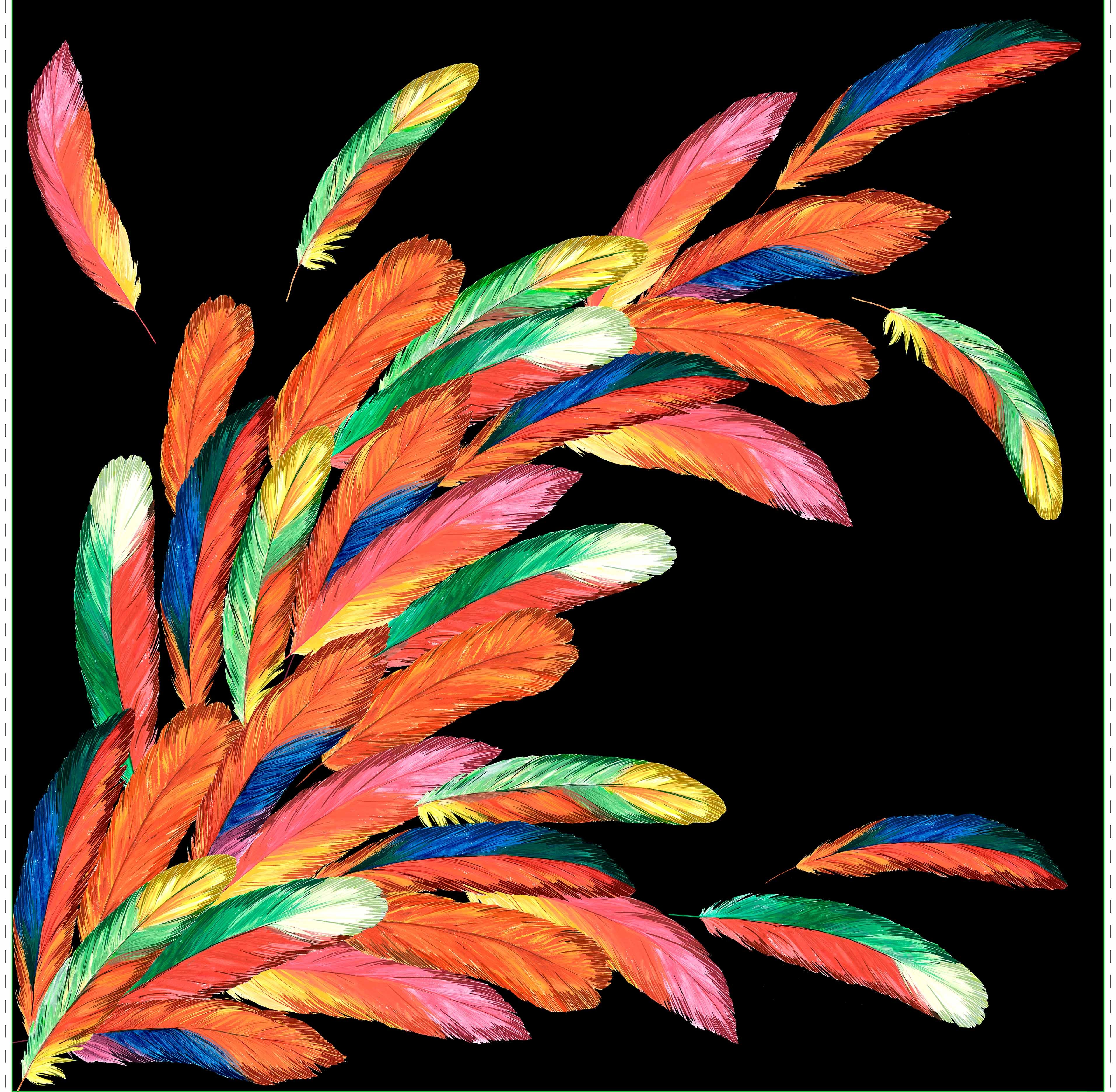 Max Watercolor Feather scarf on polyester mousseline | 130x130cm