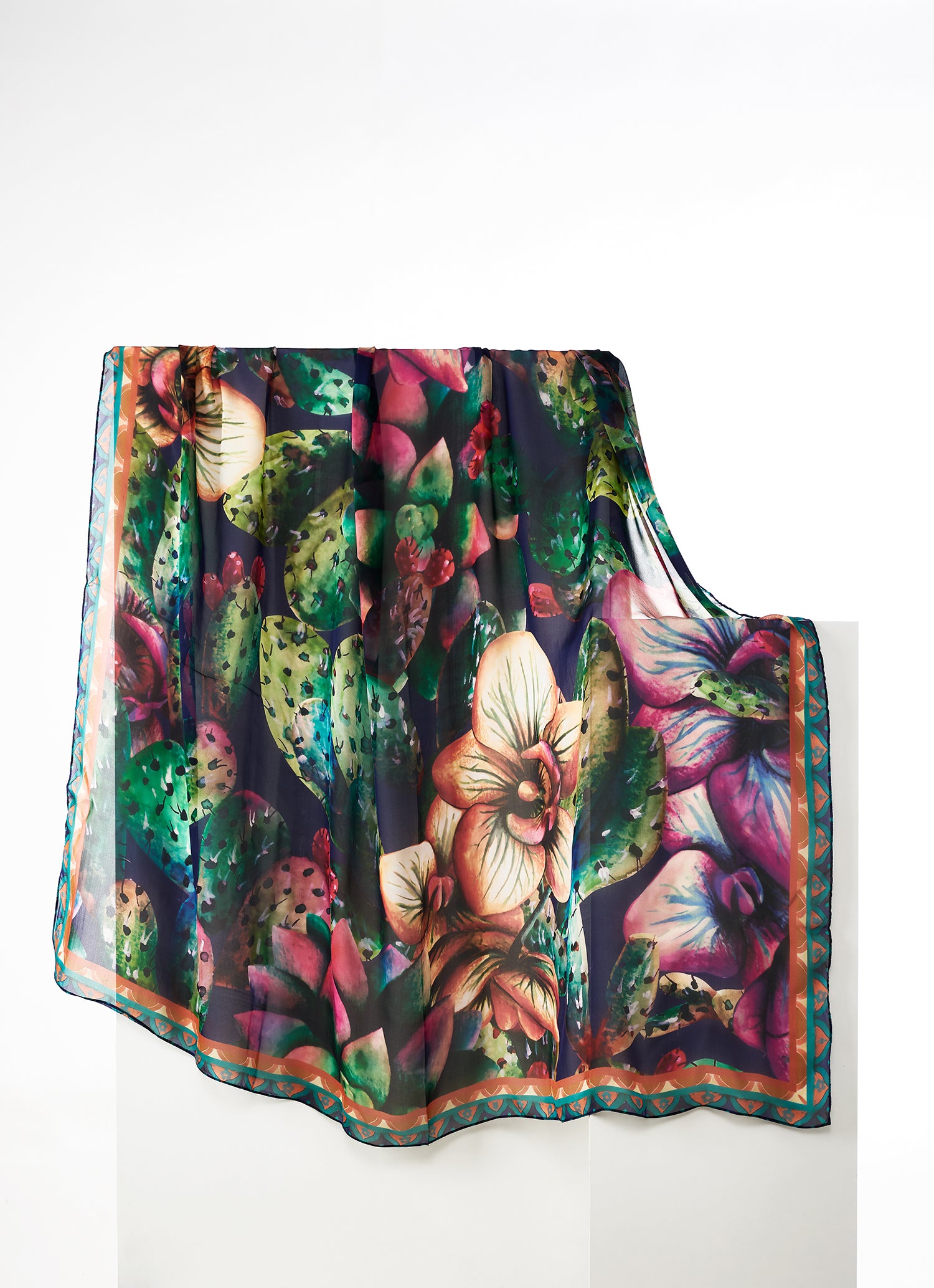 Max Cactus scarf in silk mousseline | 130x130cm