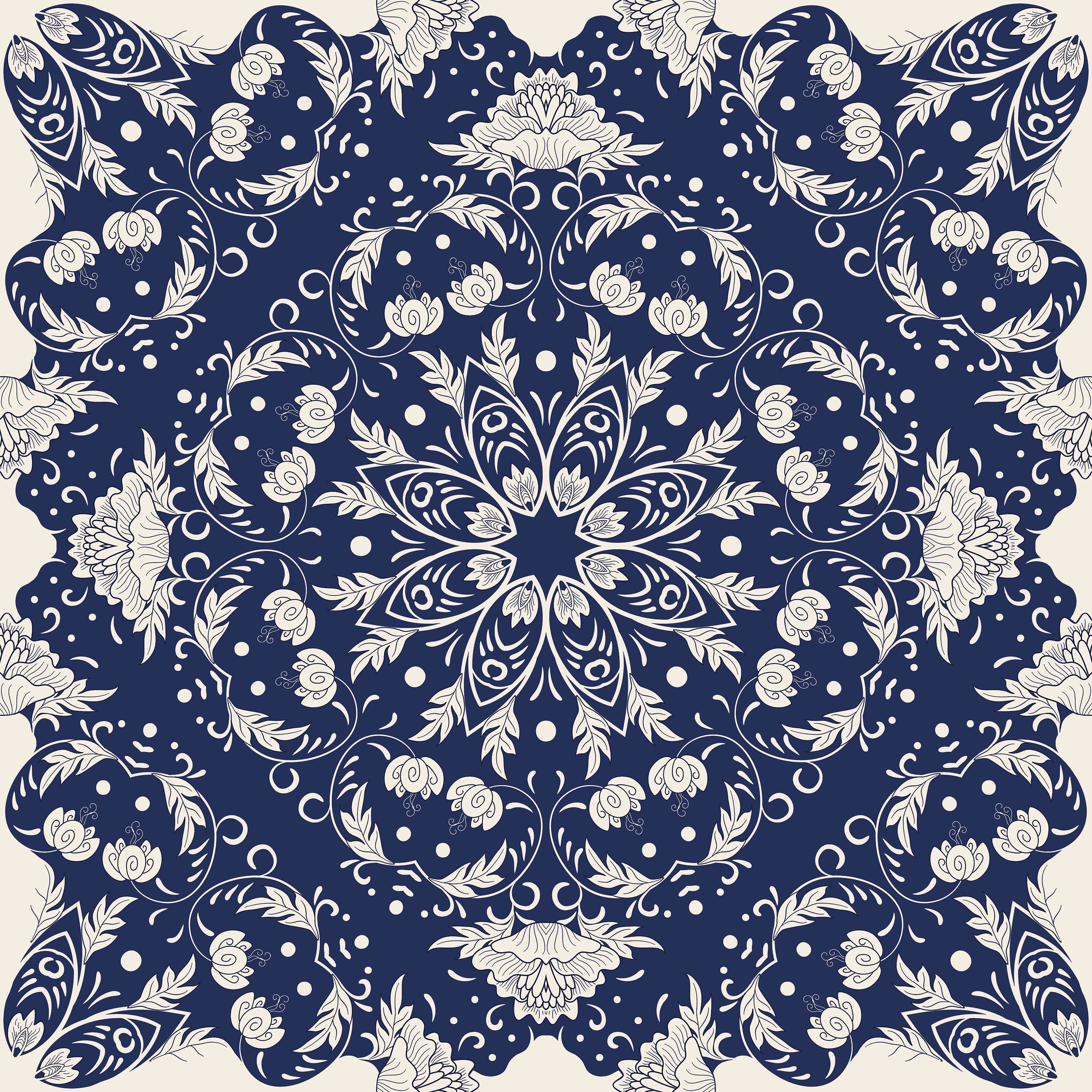 Lenço Mandala Azulejo em cetim poliester