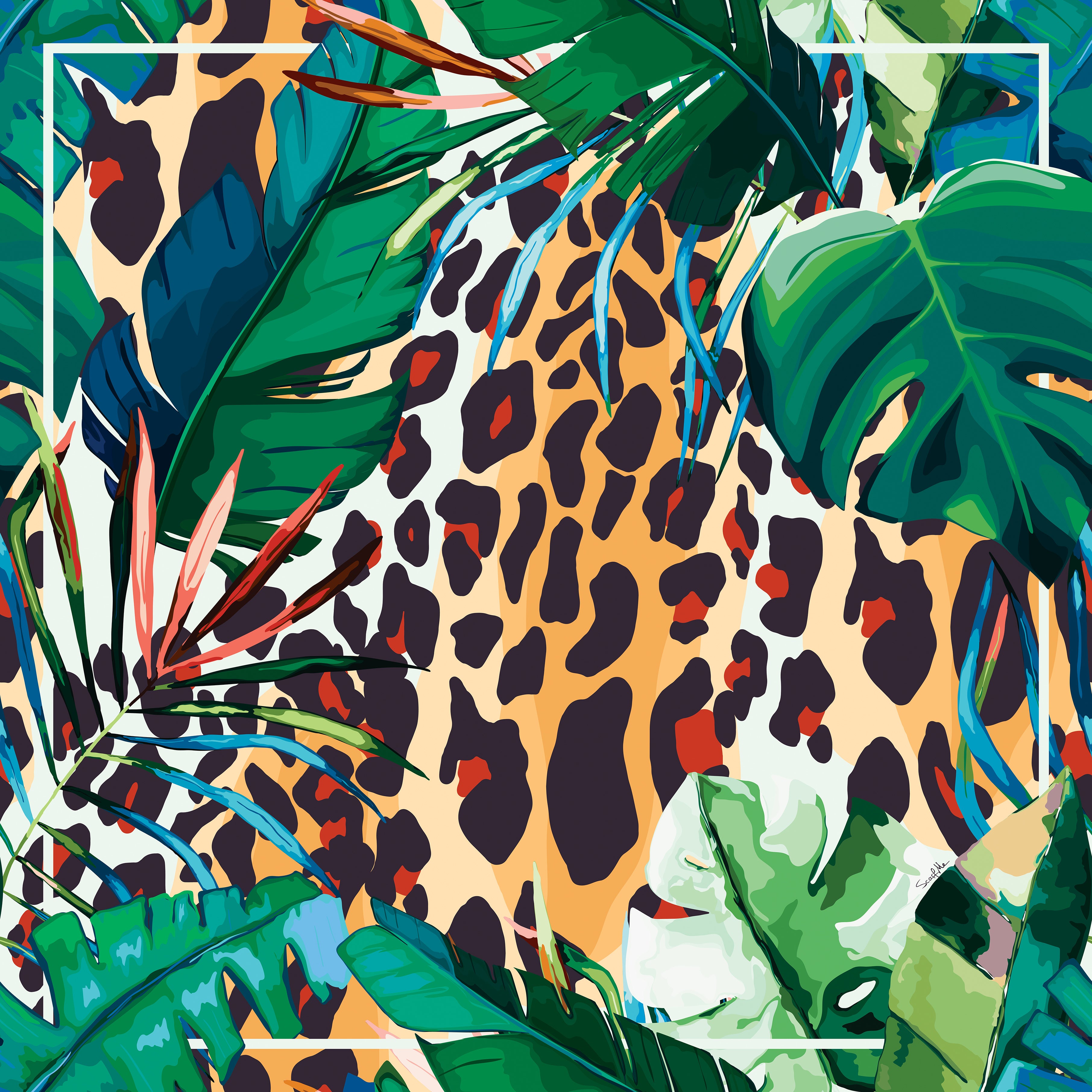 Tropical Jaguar scarf in viscose | 90x90cm