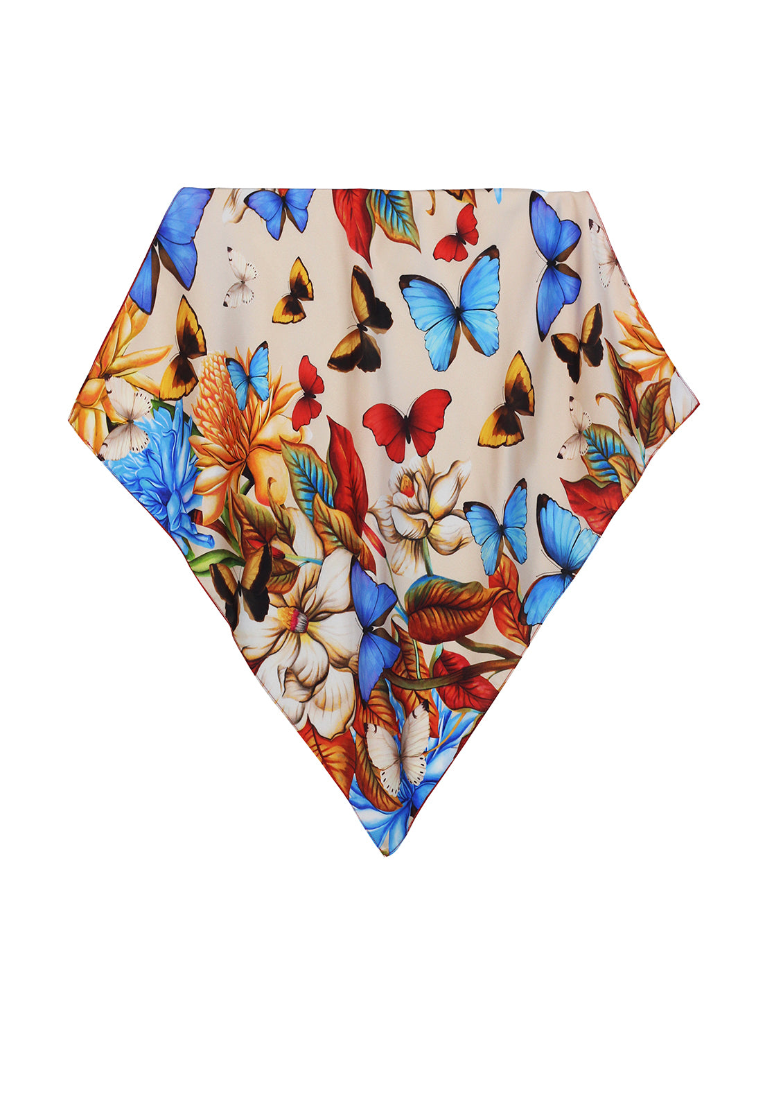 lenço bandana yasmin borboletas bege em cetim poliéster 50x50cm