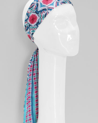 bandana faixa twilly scarf me arabesco azul em cetim de poliéster 8x130cm