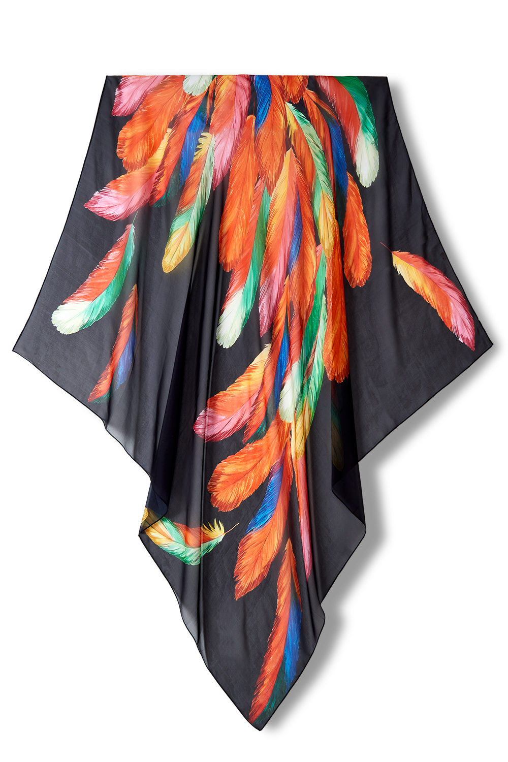 SCARF FEATHERS WATERCOLOR 130X130 | SILK MOUSSELINE