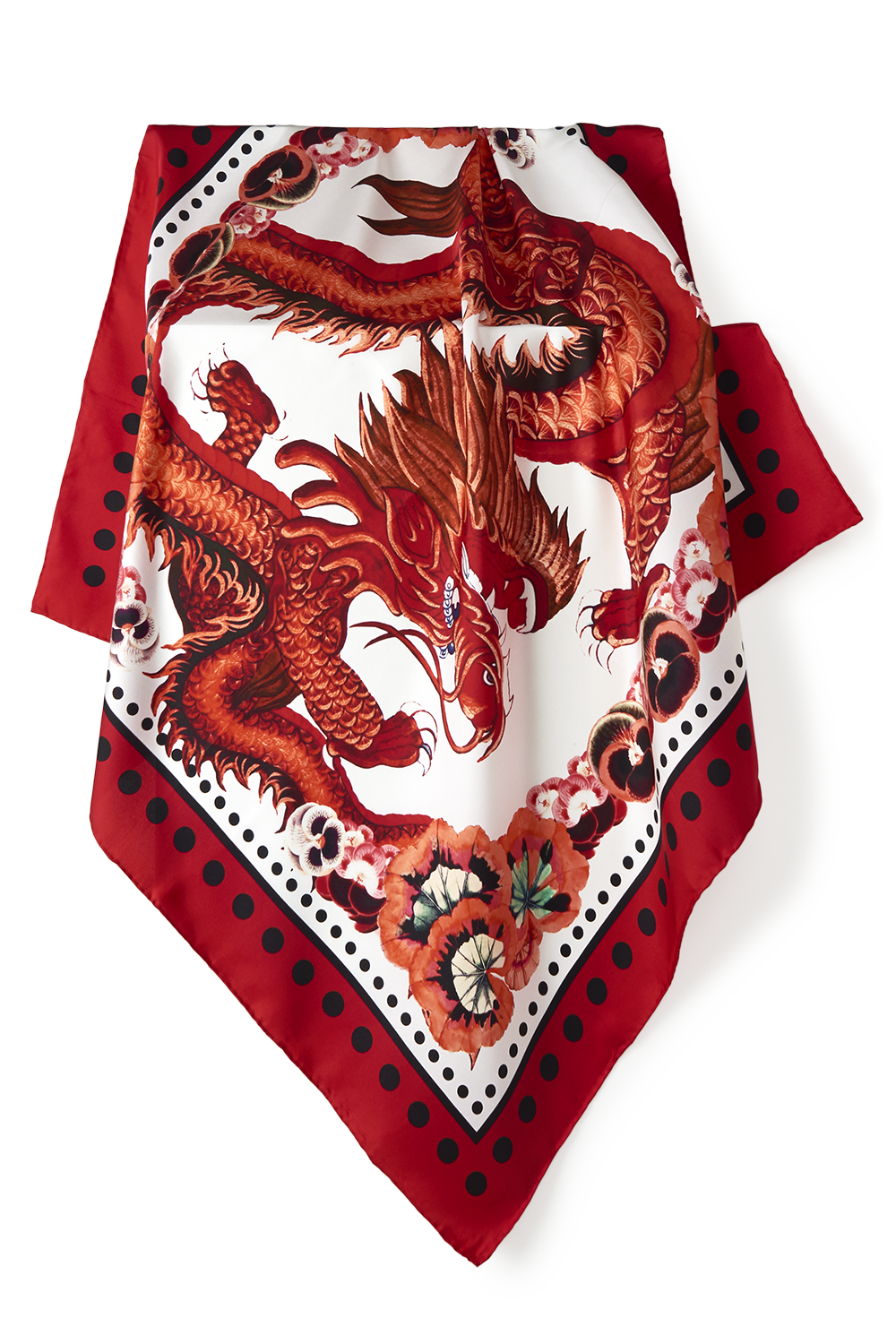 White dragon scarf in silk twill | 90x90cm