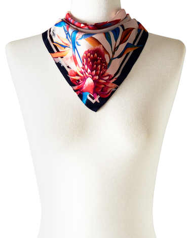 lenço floral sunset bandana pescoço e cabeça cetim poliéster scarf me 50x50cm