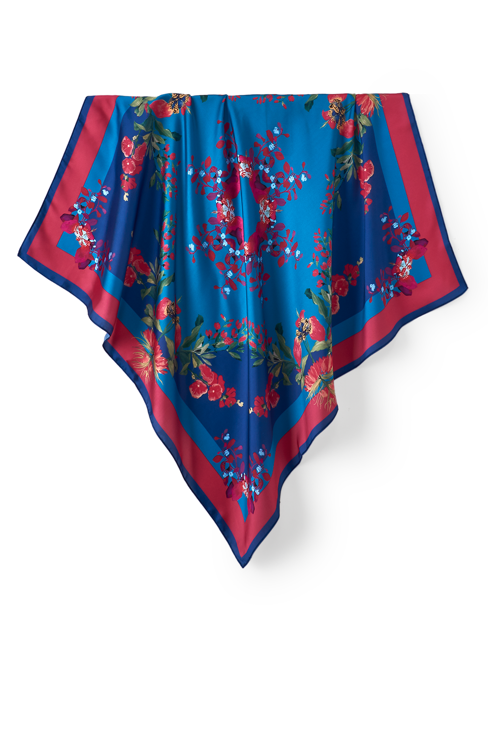 SCARF 70X70 FLORAL BLUE | SATIN POLYESTER 
